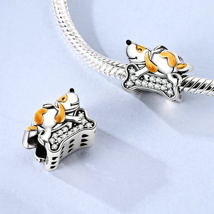 Original 925 Sterling Silver Charm Bead Balloon Poodle Cute Puppy Heart Charm Fit Bracelet Bangle Pendant Women DIY Jewelry Gift