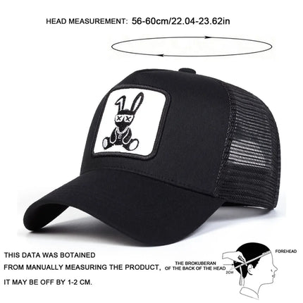Unisex Cartoon Rabbit Embroidery Baseball Net Caps Outdoor Adjustable Spring and Summer Casual Sunscreen Hat