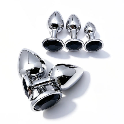 5 Size Black butt plug Metal anal plug Jewelry base beginner to expert G-point massage dildos adult women toys adult men toys