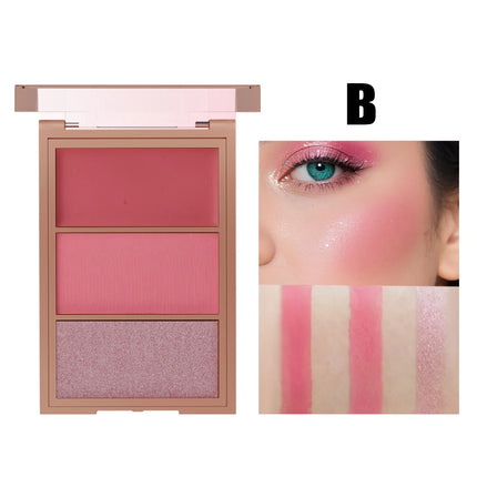 3-in-1 blusher red plate, durable, natural, easy to apply, waterproof, smooth and matte texture to create a perfect makeup