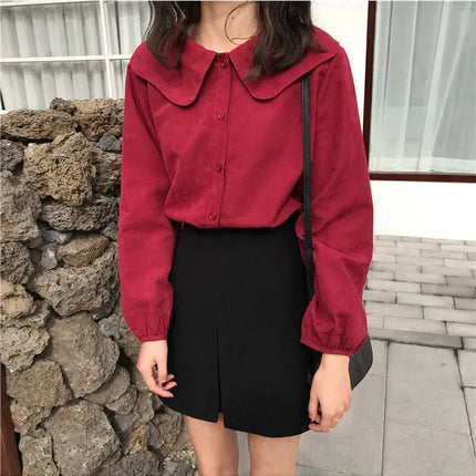 Casual Base Layer Top Autumn Collection Fresh Korean Style Doll Collar New Model Long Sleeve Shirt Women's Top