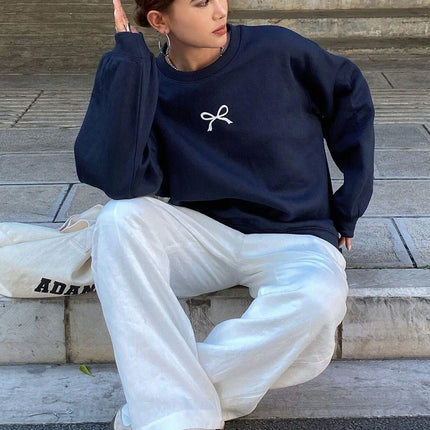 Casual Women's Sweatshirts Kawaii Bow Graphic Prints Pullover Comfortable Warm Oversize Hoodie Autumn Fleece Soft Female Clothes