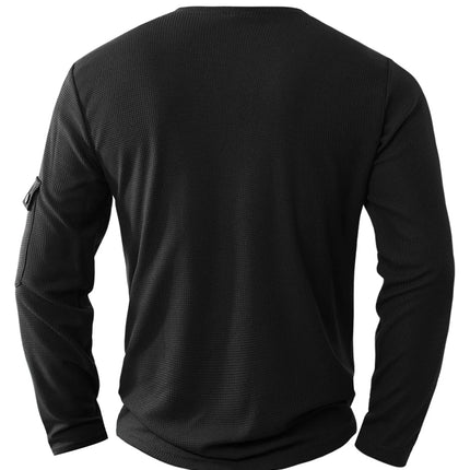 Men's New  Button Henley neck Shirt Long Sleeve Casual Button Solid color T-Shirt Fashion Waffle Cotton Fake two-piece T-Shirt