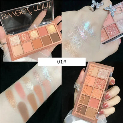 10 Colors Eye Shadow Palette Glitter Pearly Eyeshadow Nude Shiny Long Lasting Waterproof Charming Eyes Make Up Palette Cosmetics