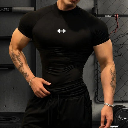 Men's Geometric Print Compression Shirt Quick-Drying Breathable Gym Workout T-Shirt Stretch Turtle Neck Training T-Shirt Tops