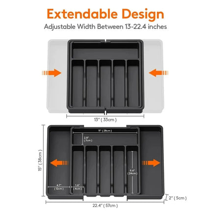 Adjustable Silverware Drawer Organizer, Flatware Utensil Tray for Kitchen Drawer, Cutlery Storage Holder for Spoons Forks Knives