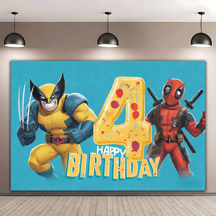 Superhero Deadpool and Wolverine Themed Customized Boy's Birthday Party Decoration Banner With Portrait Photography Studio Props