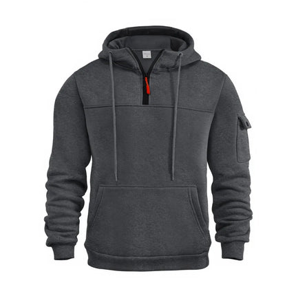 Half Zipper Men's Tactical Hoodies Solid Warm Fleece Military Sweatshirts Multi Pockets Male Hooded Jackets Thick Outdoor Polar