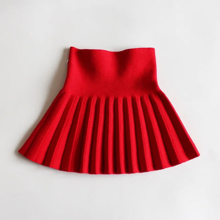 1pcs Girls Knit Skirts Baby Autumn Winter Princess pleated Skirts Childrens Student High Waist Mini Tutu Skirts Kids Solid Dress