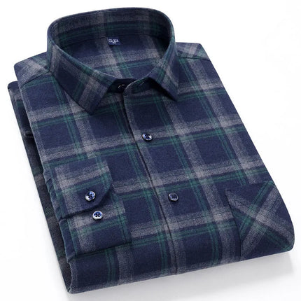 Pure Cotton Men's Plaid Shirt Long Sleeve Regular Fit Men Casual Oversized Shirt Leisure Autumn Male Blouse New Plus Size