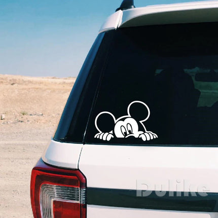 Lovely Mickey Mouse Peeking Vinyl Sticker For Car Window Bumper Decoration, Cute Cartoon Decals Decor