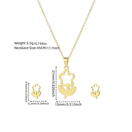 5/10/15/20Sets Fashion Butterfly Flowers Heart Stainless Steel Earrings and Necklace Set Mix Style Daily Trendy Jewelry Party