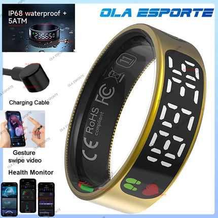 Smart Ring with Display Screen and Touch, Health Manager, Gesture Swipe Video, 5 ATM Waterproof For Men Women Smartring 2025 New