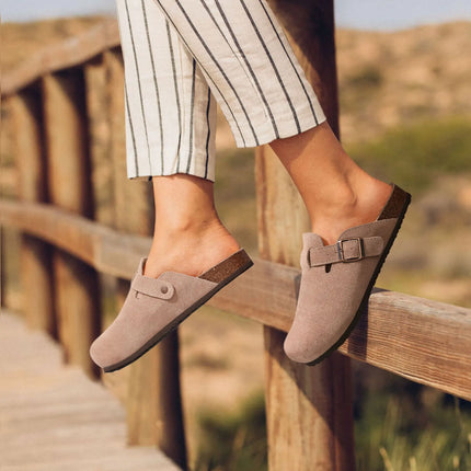 Litfun Suede Cork Clogs For Women Men Genuine Summer Clogs with Arch Support Cork Leather House Mules Shoes Thick Beach Sandals