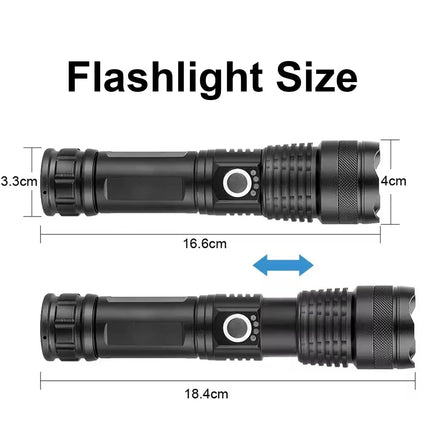 High Power LED Flashlight USB Rechargeable 5 Mode Aluminum Alloy Telescopic Zoom Torch Tactical Lamp for Outdoor Camping Fishing