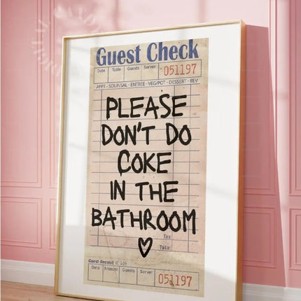 Retro Please Don't Do Coke In The Bathroom Beige Groovy Animated Hearts Wall Art Canvas Painting Posters Living Room Home Decor