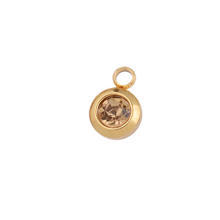 6.5mm Gold Titanium Steel Zodiac Sign Birthstone Pendant Charm Lucky Birthday Stone Cup Drill Point for DIY Jewelry Making