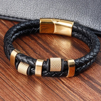 Charm Braid Rope Bracelet For Men Stainless Steel Magnetic Buckle Genuine Leather Bracelets & Bangles Male Female Jewelry