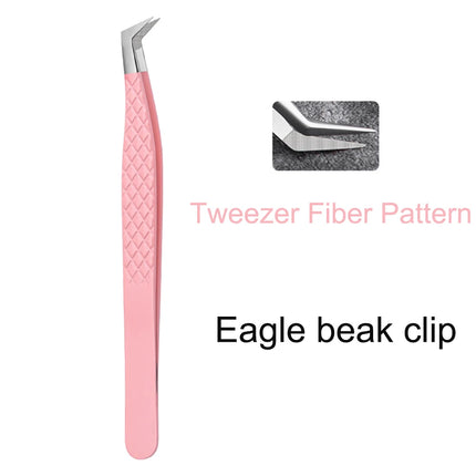 Fiber Tip Tweezers for Eyelash Extension Pink Stainless Steel High Precision Lash Tweezers for Volume Fans Makeup Tools
