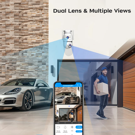 Jooan 6K 10MP WiFi Surveillance Camera,Dual Lens Dual Screen,5X Digital Zoom,Auto Tracking,ONVIF, Outdoor Security PTZ IP Camera