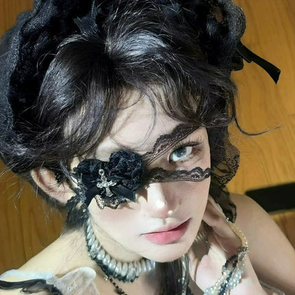 1/2Pcs Halloween Sweet Cool Punk Cross Eye Mask Lolita Dark Gothic Style Lace Bow Cosplay Accessories Women Bowknot Eye Mask
