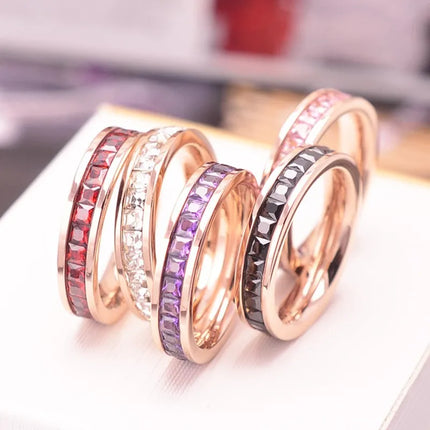 Stainless Steel Stackable Colorful CZ Eternity Ring Wedding Band for Women Girl Size 3-10