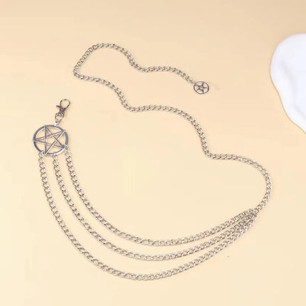 Vintage Alloy Women's Belt Belly Chain Fashion Versatile Design Punk Retro Waist Chain with Double Star Pendant Metal Chains