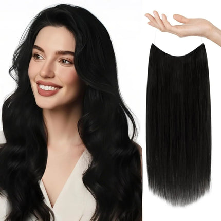 Real Human Hair Halo Hair Extensions with Invisible Wire Adjustable Band Secret Clip-in Extensions for Women 2 Oz Medium Brown