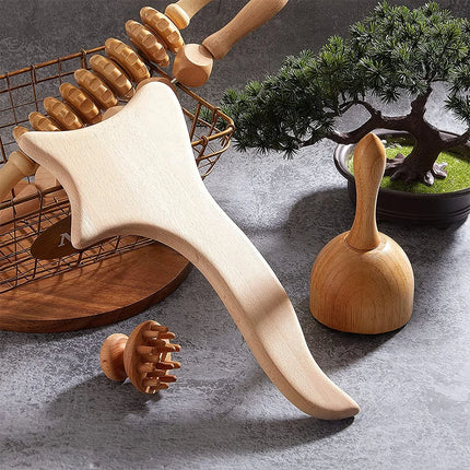 6 In 1 Wood Therapy Massage Tool Lymphatic Drainage Massager Anti Cellulite Fascia Massage Roller for Full Body Muscle relaxatio