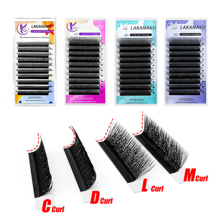 LAKANAKU 6D W Shaped L M Curl Cilios 5D W Clover Russian Eyelashes Extension Volume Lashes Extension Angle W Shape Mink Lashes