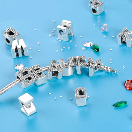 Real Sterling Silver 925 Letter Alphabet Charm A-Z Name Bead Fit Original Charms Bracelet Pendant Sterling Silver 925 Charm