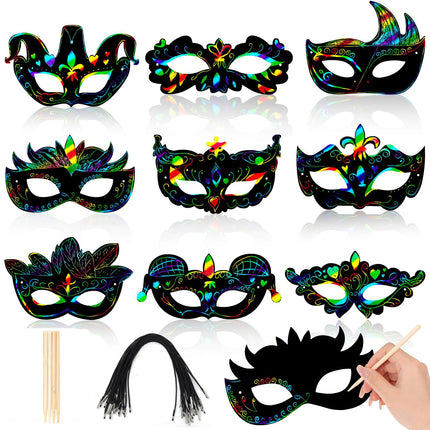 Mardi Gras Mask Scratch Cards Carnival Prom Scratch Art Masquerade Rainbow Scratch Off DIY Hanging Mask Mardi Gras Party