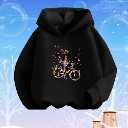 Pink Heart Flower Print Hoodies Girls Long Sleeve Pullover Loose Sweatshirt Spring Autumn Cotton Basic Top Fashion Clothes