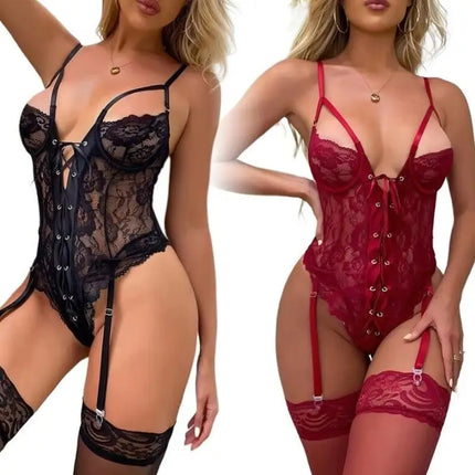 Feminino Aberto Lingerie Exótico Pijamas Roupa Interior Sexy Sem Vítrea Macacão De Peça Unica Sutiã Aberto Pijama