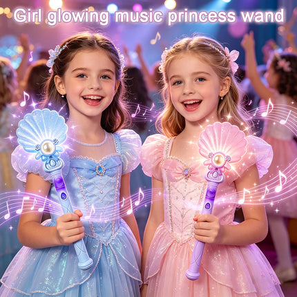 Children's Glowing Musical Shell Magic Wand, Dreamy Fairy Princess Flashing Magic Wand, Magic Props for Girls' Role-Playing Party Costumes, Stage Performance Interactive Light-Up Wand, Perfect Children's Gift, Children's Nove