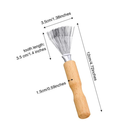 Boao Hair Brush Cleaner, 2 Pieces Mini Hair Dirt Remover Brush with Metal Wire Rake, Wooden Handle for Home and Salon Use