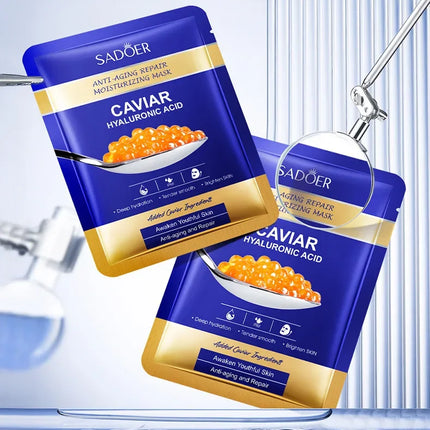 5pcs SADOER Caviar Hyaluronic Acid Moisturizing Facial Masks Brightening Firming Hydrating Face Mask Facial Skin Care Products