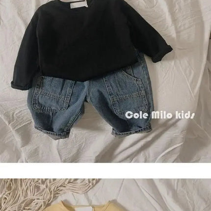 Autumn Winter Boy Girl Children's Solid Long-Sleeved Bottoming Shirt Kid Loose T-shirt Retro Baby Cotton Tops Toddler Casual Tees