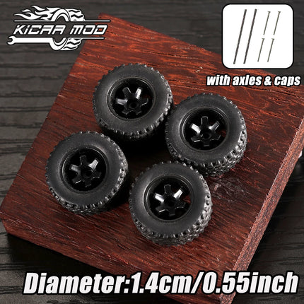 1/64 Off-Road Model Car Wheels with Rivets - 14mm Tyres for Diecast Model Cars, Pickup Trucks, 1:64 Scale - 1 Set (4pcs)