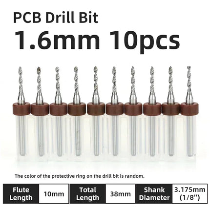 PCB Drill Bit 10pcs Tungsten Steel Micro Diameter Drill Bit Set 1/8 "Fixed Handle Mini Cnc Drill Bit 0.1-3.175mm