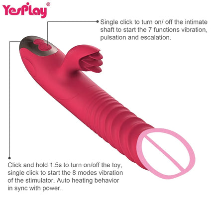 Rabbit Vibrator Telescopic Vibration Built-in ball Rotation Heating G spot Dildo Vibrator Female Masturbation Sex Toys for woman