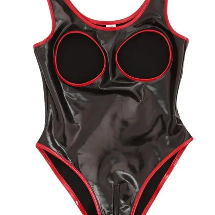 S-5XL Wet Look PVC Tank Catsuit Hollow Out Shiny PU Leather Zipper Open Crotch Bodysuit Tight Sexy Body Teddies Clubwear Unitard