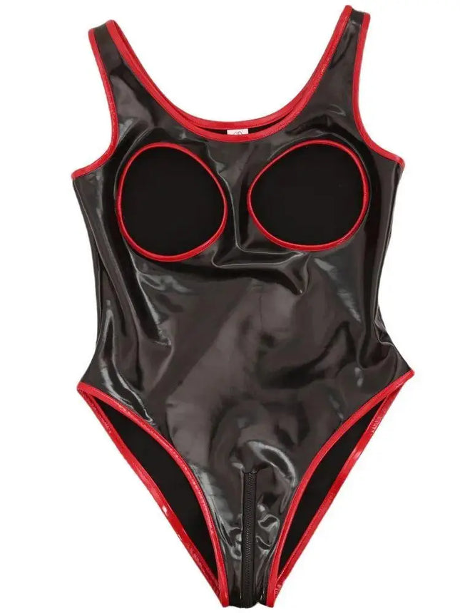 S-5XL Wet Look PVC Tank Catsuit Hollow Out Shiny PU Leather Zipper Open Crotch Bodysuit Tight Sexy Body Teddies Clubwear Unitard