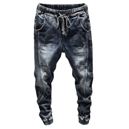 Autumn and Spring New Fashion Retro Straight Leg Elastic Harlequin Pants for Men Loose Sports High Quality Denim Long Pants