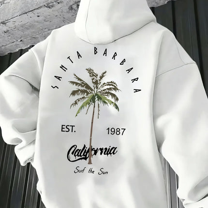 Tropical Palm Tree Print Fashion Men Women Long-sleeve Hooded Sweatshirt Autumn Winter Daily Casual Loose Street Warm Sportswear