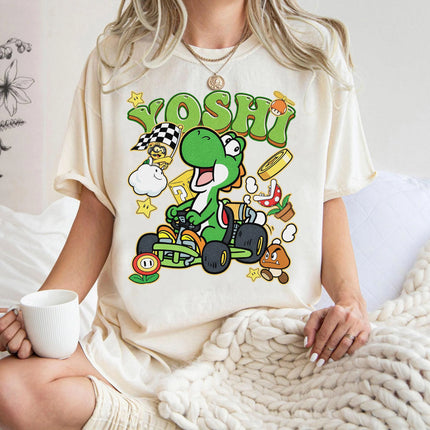 Retro Yoshi Racing Kart T-shirt Super Mario Inspired Tee 2026 Summer New Men Woman Cotton Overszied T-shirts Street Vintage Y2K