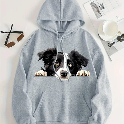 2025 Autumn and Winter Women's Border Collie Puppy Pattern Hoodie Hooded Sweatshirt Four Seasons Casual Pullover Daily and Pet