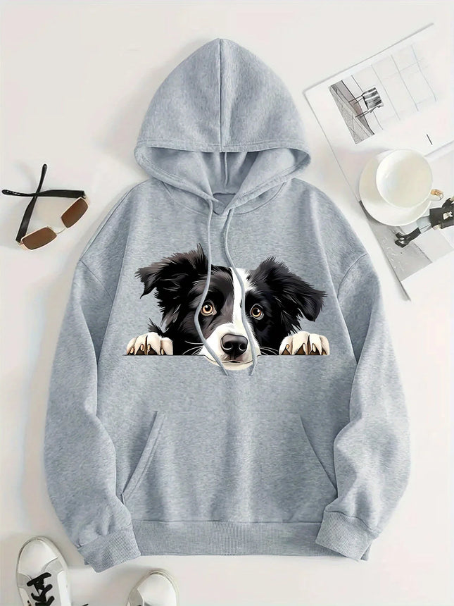 2025 Autumn and Winter Women's Border Collie Puppy Pattern Hoodie Hooded Sweatshirt Four Seasons Casual Pullover Daily and Pet