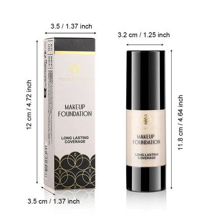 Long-Lasting Waterproof Liquid Foundation with Oil Control & Moisturizing, High Coverage Sweat-Resistant Concealer for Women,
