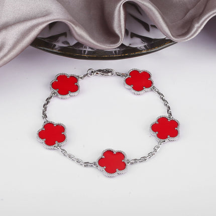Hot Sale Premium 15mm Natural Stone White Shell Five Leaf Flower Bracelet Gold Silver Lucky bangle For Women Girls Party Daily